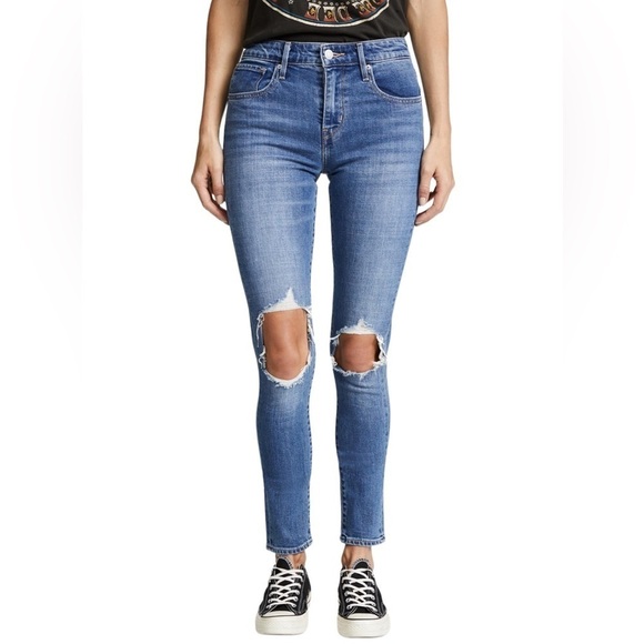 Levi's Premium 721 High Rise Skinny Distressed Jeans sz 29 Waterless Sustainable - Picture 4 of 14